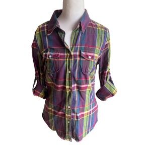 Vintage American Eagle Outfitters Womens Plaid Button Down Flannel Shirt Sz 6